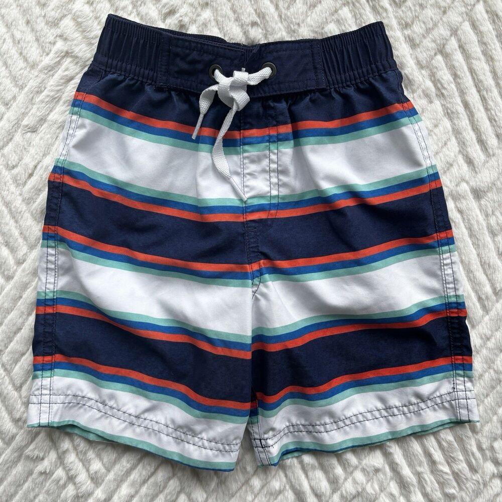 Hanna Andersson Size 3 Striped Swim Trunks Navy Blue Lined Board Shorts